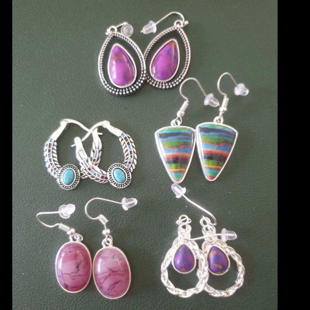 NWT | Boho Punchy Silver Purple Turquoise Southwestern Earrings